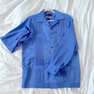 Blue Long Sleeve Mexican Guayabera